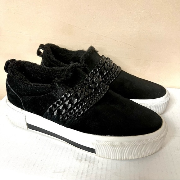 KENDALL & KYLIE Tory slip on platform sneakers with chains Black suede women 10 - Picture 2 of 13